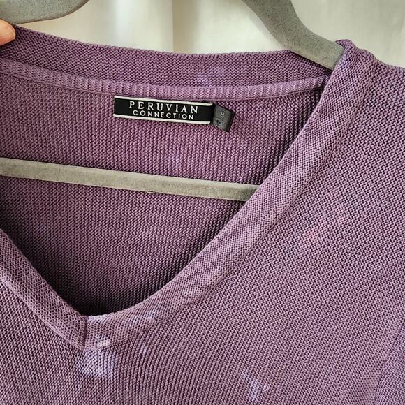 Peruvian Connection pullover Sweater tie dye distressed grunge purple S oversize - Picture 3 of 10